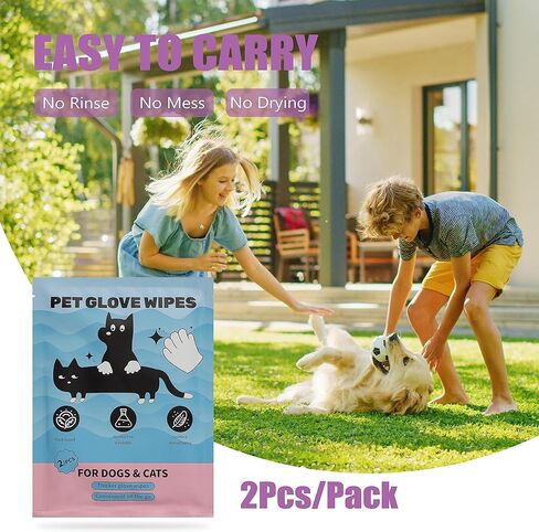 مناديل مبللة للعناية بالحيوانات الأليفة - قطعتان مناديل مبللة للاستحمام للقطط والكلاب بدون شطف - مناديل مبللة للكلاب للتنظيف وإزالة الروائح الكريهة وتغذية الفراء - مناديل مبللة للحيوانات الأليفة غير معطرة للأقدام والمؤخرة والجسم in Kuwait