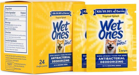 Wet Ones for Pets Desmellizing Multi-Purpose Dog Wipes with Baking Soda Dog Desmellizing Wipes for All Dogs in Tropical Splash Scent, Wet Ones Wipes for Desmellizing Dogs (Pack of 12,1200 Count Total) in Saudi Arabia