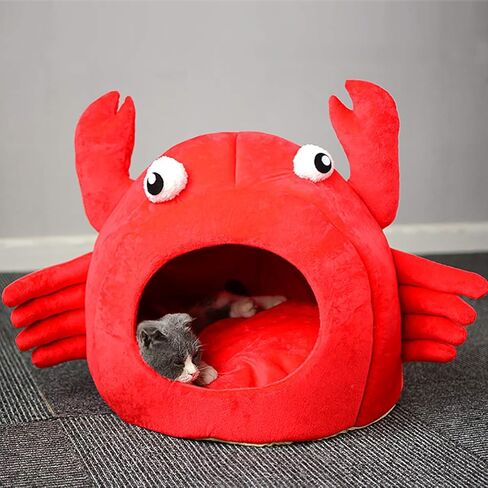 Hollypet Cat Bed for Indoor Cats - Cat Cave Bed Cat House Cat Tent with Removable Washable Cushioned Pillow, Soft and Self Warming Kitten beds, Cat Beds & Furniture, 2-in-1 Crab Pet Bed, 15 x 15 inch in Kuwait