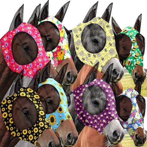 8 Pcs Horse Fly Masks for Horses Comfort Horse Fly Mask with Ears UV Protection Fly Masks Elasticity Horse Face Mask Horse Masks Covering for Horses Riding Supplies(Flower, Large) in Saudi Arabia