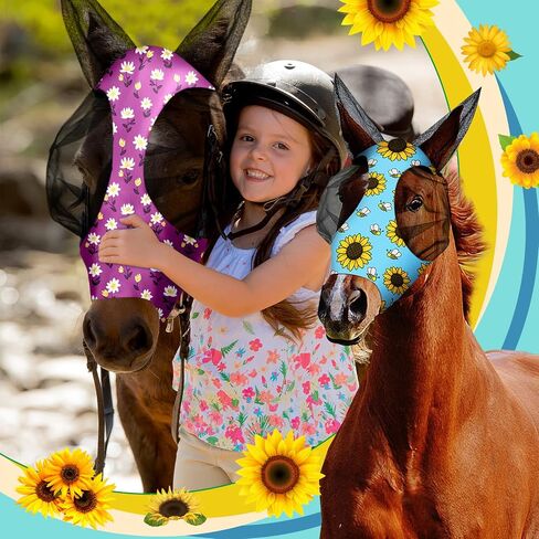 8 Pcs Horse Fly Masks for Horses Comfort Horse Fly Mask with Ears UV Protection Fly Masks Elasticity Horse Face Mask Horse Masks Covering for Horses Riding Supplies(Flower, Large) in Saudi Arabia