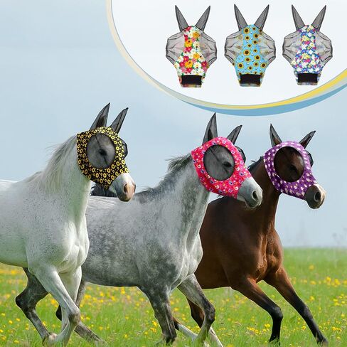 8 Pcs Horse Fly Masks for Horses Comfort Horse Fly Mask with Ears UV Protection Fly Masks Elasticity Horse Face Mask Horse Masks Covering for Horses Riding Supplies(Flower, Large) in Saudi Arabia