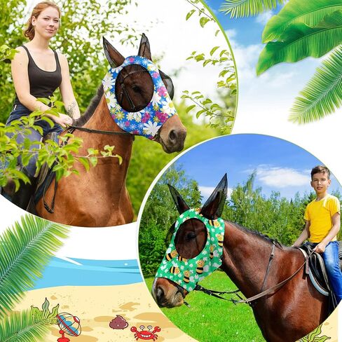 8 Pcs Horse Fly Masks for Horses Comfort Horse Fly Mask with Ears UV Protection Fly Masks Elasticity Horse Face Mask Horse Masks Covering for Horses Riding Supplies(Flower, Large) in Saudi Arabia