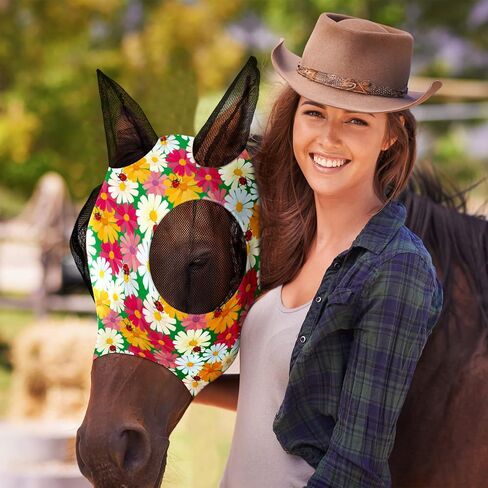 8 Pcs Horse Fly Masks for Horses Comfort Horse Fly Mask with Ears UV Protection Fly Masks Elasticity Horse Face Mask Horse Masks Covering for Horses Riding Supplies(Flower, Large) in Saudi Arabia