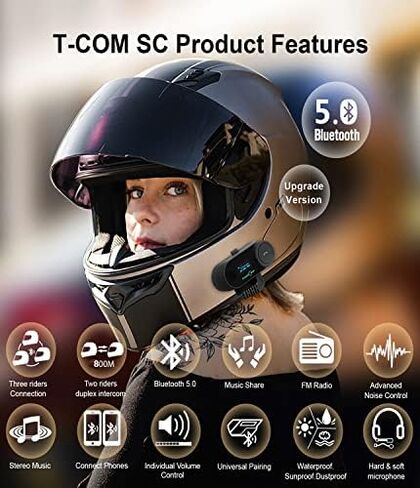 FreedConn Group Motorcycle Helmet Bluetooth Headset, FX 2-10 Riders Motorbike Intercom Universal Pairing, Ultra-Thin Fashion Communication System with Noise Cancellation, IP67 Waterproof, Music Share in Saudi Arabia