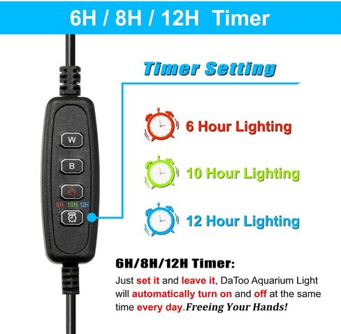 DaToo Aquarium Light Clamp Fish Tank Light أبيض وأزرق LED 3W حوض السمك كليب على الضوء مع 3 أوضاع إضاءة ومؤقت وخافت، ضمان لمدة سنة واحدة in Saudi Arabia