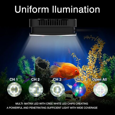 Lominie LED Aquarium Light, Planted Tank Light 4 Channels Remote Control 6500K Aquarium LED Light for Freshwater Fish Tank Refugium with Gooseneck (A20 18W Freshwater) in Kuwait