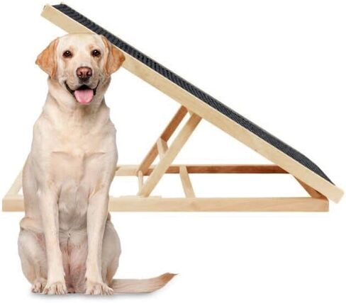 ExiBryony Pet Ramp Large Size-Portable Folding Nonslip Wooden Ramp for Dogs & Cats Up to 100 Lbs 40"Long and Height Adjustable from 13.8"to 21.7",Suit for Indoor Outdoor Bed Couch Car Use in Kuwait