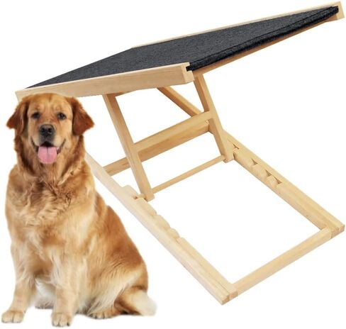 ExiBryony Pet Ramp Large Size-Portable Folding Nonslip Wooden Ramp for Dogs & Cats Up to 100 Lbs 40"Long and Height Adjustable from 13.8"to 21.7",Suit for Indoor Outdoor Bed Couch Car Use in Kuwait
