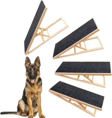 ExiBryony Pet Ramp Large Size-Portable Folding Nonslip Wooden Ramp for Dogs & Cats Up to 100 Lbs 40"Long and Height Adjustable from 13.8"to 21.7",Suit for Indoor Outdoor Bed Couch Car Use in Kuwait