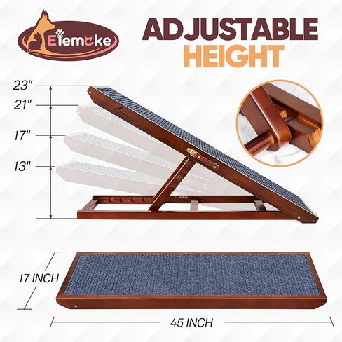 منحدر للكلاب للسرير، سلالم خشبية صلبة قابلة للتعديل بطول 45 بوصة للحيوانات الأليفة وسلالم للكلاب غير قابلة للانزلاق وقابلة للطي مع سجادة للأريكة والسيارات الداخلية والخارجية والحيوانات الأليفة الصغيرة والمتوسطة والكبيرة يصل وزنها إلى 220 رطلاً - الارتفاع  in Kuwait