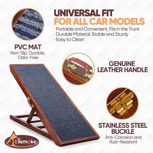 منحدر للكلاب للسرير، سلالم خشبية صلبة قابلة للتعديل بطول 45 بوصة للحيوانات الأليفة وسلالم للكلاب غير قابلة للانزلاق وقابلة للطي مع سجادة للأريكة والسيارات الداخلية والخارجية والحيوانات الأليفة الصغيرة والمتوسطة والكبيرة يصل وزنها إلى 220 رطلاً - الارتفاع  in Kuwait