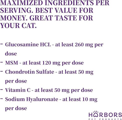 Harbor's Cat Hip Helper - Cat Joint Supplement Liquid for Fast Pain Relief, Smooth Younger Hips. Natural Nutrients, Glucosamine, MSM, Chondroitin, Hyaluronic Acid, Yummy Organic Beef Flavor - 59 ml in Kuwait