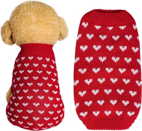 Dxhycc Dog Knitted Sweater Heart Puppy Sweater Warm Soft Pet Holiday Clothes for Small Cats and Dogs (Pink, S) in Saudi Arabia