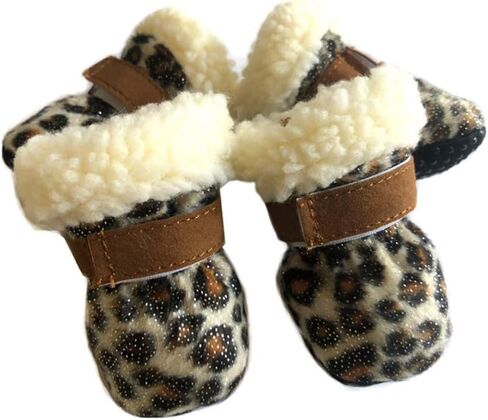 Warm Small Dog Snow Boots Waterproof Suede Puppy Cat Booties Anti-Skid Pet Winter Shoes Leopard #1 in Saudi Arabia