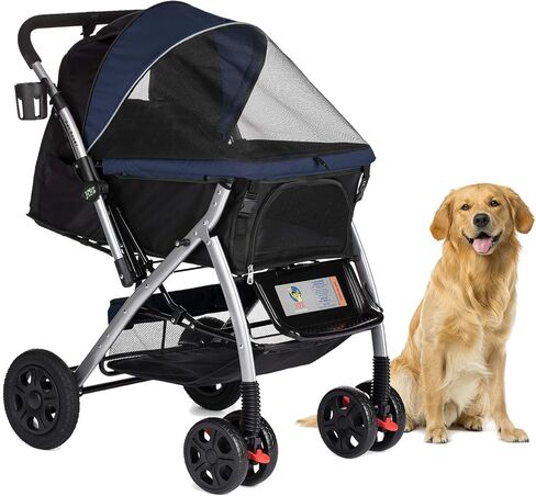 HPZ PET Rover Premium Heavy Duty Dog/Cat/Pet Stroller Travel Carriage with Convertible Compartment/Zipperless Entry/Reversible Handlebar/Pump-Free Rubber Tires for Small, Medium and Large Pets (Blue) in Saudi Arabia