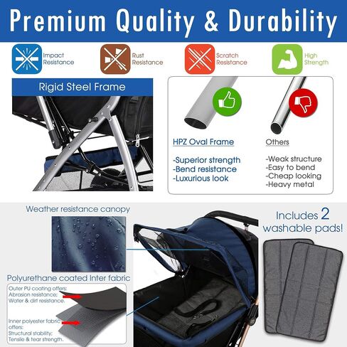 HPZ PET Rover Premium Heavy Duty Dog/Cat/Pet Stroller Travel Carriage with Convertible Compartment/Zipperless Entry/Reversible Handlebar/Pump-Free Rubber Tires for Small, Medium and Large Pets (Blue) in Saudi Arabia