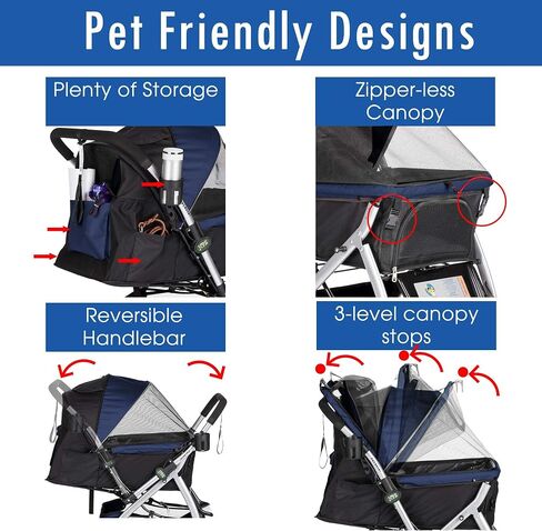 HPZ PET Rover Premium Heavy Duty Dog/Cat/Pet Stroller Travel Carriage with Convertible Compartment/Zipperless Entry/Reversible Handlebar/Pump-Free Rubber Tires for Small, Medium and Large Pets (Blue) in Saudi Arabia