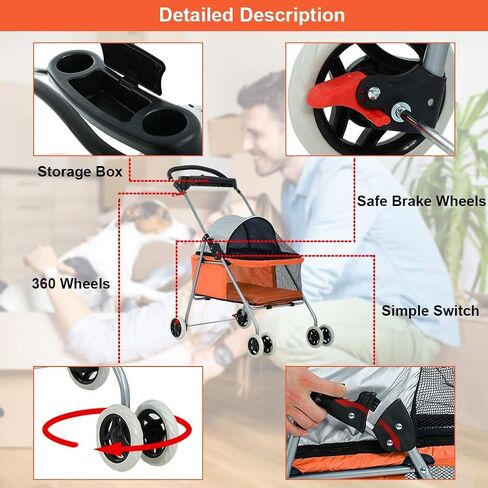 BestPet Foldable Pet Stroller for Small/Medium Dogs and Cats Up to 33 lbs in Saudi Arabia