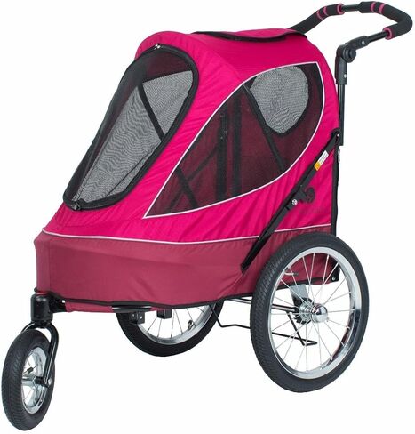 Petique Pet Jogger/Stroller, Bike Trailer, Shock Absorbing Bike Wheels, Large Entry Way, Peek-a-Boo Window, Small/Medium/Large Dogs, Cats and Pets, Supports up to 77LBS in Kuwait