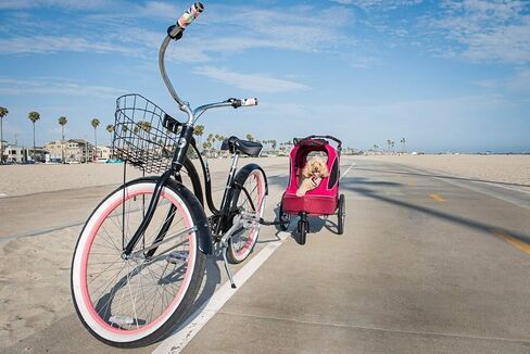 Petique Pet Jogger/Stroller, Bike Trailer, Shock Absorbing Bike Wheels, Large Entry Way, Peek-a-Boo Window, Small/Medium/Large Dogs, Cats and Pets, Supports up to 77LBS in Kuwait