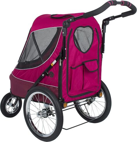 Petique Pet Jogger/Stroller, Bike Trailer, Shock Absorbing Bike Wheels, Large Entry Way, Peek-a-Boo Window, Small/Medium/Large Dogs, Cats and Pets, Supports up to 77LBS in Kuwait