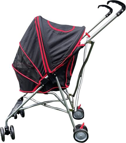 AmorosO Pet Stroller | Dog Stroller & Cat Stroller Polyester, Heavy Duty & Folding Pet Stroller for Travel | Mesh Viewing Window | Water-Proof and Stain-Proof | Indoor & Outdoor | Black/Red in Kuwait
