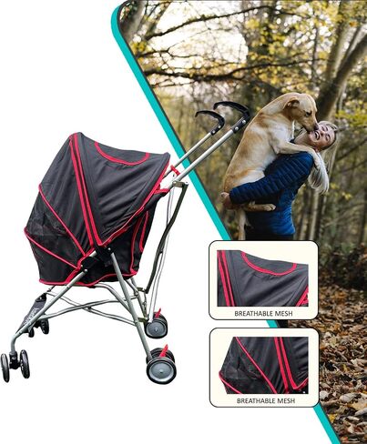 AmorosO Pet Stroller | Dog Stroller & Cat Stroller Polyester, Heavy Duty & Folding Pet Stroller for Travel | Mesh Viewing Window | Water-Proof and Stain-Proof | Indoor & Outdoor | Black/Red in Kuwait