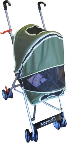 AmorosO Pet Stroller | Dog Stroller & Cat Stroller Polyester, Heavy Duty & Folding Pet Stroller for Travel | Mesh Viewing Window | Water-Proof and Stain-Proof | Indoor & Outdoor | Black/Red in Kuwait