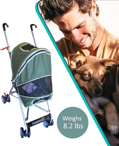 AmorosO Pet Stroller | Dog Stroller & Cat Stroller Polyester, Heavy Duty & Folding Pet Stroller for Travel | Mesh Viewing Window | Water-Proof and Stain-Proof | Indoor & Outdoor | Black/Red in Kuwait