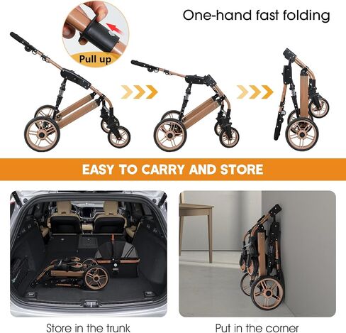 BestPet Pet Stroller Premium 3-in-1 Multifunction 4 wheels Dog Cat Stroller for Large Medium Dogs Cats Aluminium Frame Folding Lightweight Travel Stroller with Detachable Carrier,66lbs Capacity, Black in Kuwait