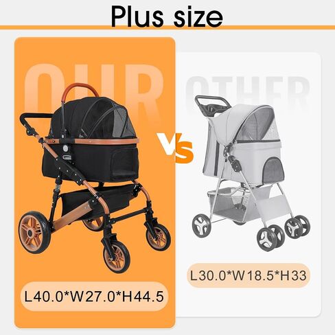 BestPet Pet Stroller Premium 3-in-1 Multifunction 4 wheels Dog Cat Stroller for Large Medium Dogs Cats Aluminium Frame Folding Lightweight Travel Stroller with Detachable Carrier,66lbs Capacity, Black in Kuwait