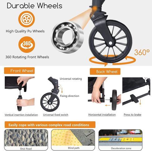 BestPet Pet Stroller Premium 3-in-1 Multifunction 4 wheels Dog Cat Stroller for Large Medium Dogs Cats Aluminium Frame Folding Lightweight Travel Stroller with Detachable Carrier,66lbs Capacity, Black in Kuwait
