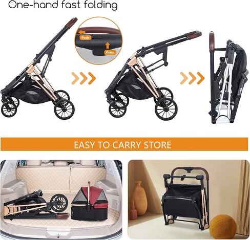 BestPet Pet Stroller Premium 3-in-1 Multifunction 4 wheels Dog Cat Stroller for Large Medium Dogs Cats Aluminium Frame Folding Lightweight Travel Stroller with Detachable Carrier,66lbs Capacity, Black in Kuwait