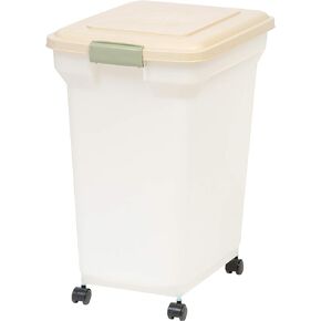 IRIS USA 42 Lbs / 55 Qt WeatherPro Airtight Pet Food Storage Container with Attachable Casters, For Dog Cat Bird and Other Pet Food Storage Bin, Keep Pests Out, Translucent Body, Pearl/Almond in Kuwait