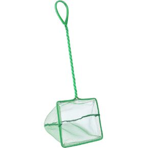 Lpraer 6 Inch Aquarium Fish Net Green Fine Mesh Nylon Net Collection with 11" Long Handle Square Quick Catch Fish Net for Fish Tank
