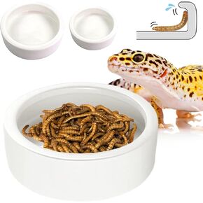 Reptile Food Dish Bowl - Anti-Escape Ceramic Worm Water Dish Feeder for Mealworm, Superworm, Dubia Roaches, Lizard, Leopard Gecko, Bearded Dragon, Chameleon, Skink, Tegu, Snake (Medium, Black)
