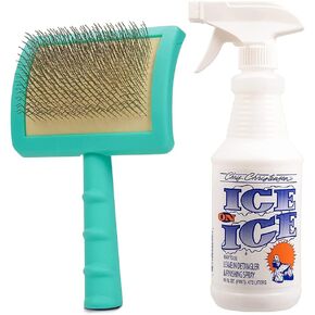Jelly Pet Slicker Brush and Chris Christensen Finishing Spray Grooming Bundle - Universal Slicker Brush, Hard Pins, Large, Teal - Ice on Ice Detangler & Finishing Spray, Ready to Use, 16 oz in Kuwait