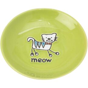 PetRageous 11024 Silly Kitty Oval Dishwasher Safe Stoneware Cat Bowl 6.5-Inch Long 4-Inch Wide 2-Inch Tall 2-Cups Capacity for Small Cats or Large Cats, White and Green in Saudi Arabia