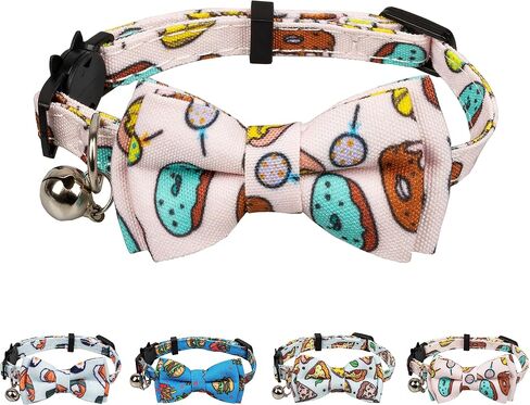 Cat Collar Pink with Bowtie Bell Safety Breakaway Kitten 7-11in Dot Colorful Adjustable Leopard-Pink in Saudi Arabia
