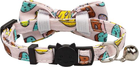 Cat Collar Pink with Bowtie Bell Safety Breakaway Kitten 7-11in Dot Colorful Adjustable Leopard-Pink in Saudi Arabia