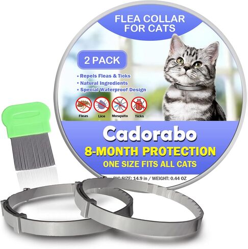 Cadorabo Flea and Tick Collar for Cats Kittens, 8 Months of Cat Flea Collar Protection 2 Collars Made with Premium Plant Based Essential Oil Waterproof and Natural Treatment Prevention Free Comb in Kuwait