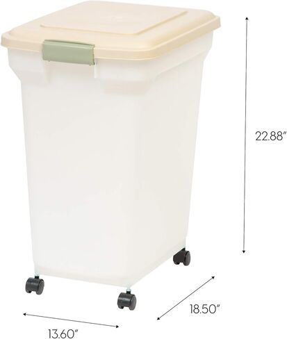 IRIS USA 42 Lbs / 55 Qt WeatherPro Airtight Pet Food Storage Container with Attachable Casters, For Dog Cat Bird and Other Pet Food Storage Bin, Keep Pests Out, Translucent Body, Pearl/Almond in Kuwait