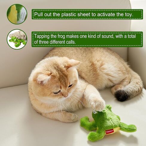 Vealind Interactive Cat Toys Green Frog for Indoor Cat Built-in Catnip with Automatic Crock Touch to Activate Lifelike Sound Toy with Soft Plush Kitty Hanging Toy for Kitten in Kuwait