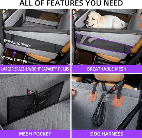 Dog Car Seat for Medium Dogs,Back Seat Extender for Dogs,Large & Small Dog Car Seat Cover for Back Seat, Dog Hammock for Car Back Seat Dog Bed Mattress,Pet Car Seat for Car SUV Truck(Black-s) in Saudi Arabia