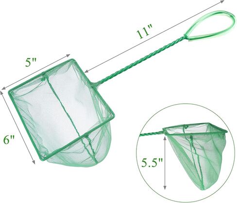 Lpraer 6 Inch Aquarium Fish Net Green Fine Mesh Nylon Net Collection with 11" Long Handle Square Quick Catch Fish Net for Fish Tank in Kuwait