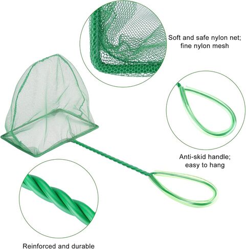 Lpraer 6 Inch Aquarium Fish Net Green Fine Mesh Nylon Net Collection with 11" Long Handle Square Quick Catch Fish Net for Fish Tank in Kuwait