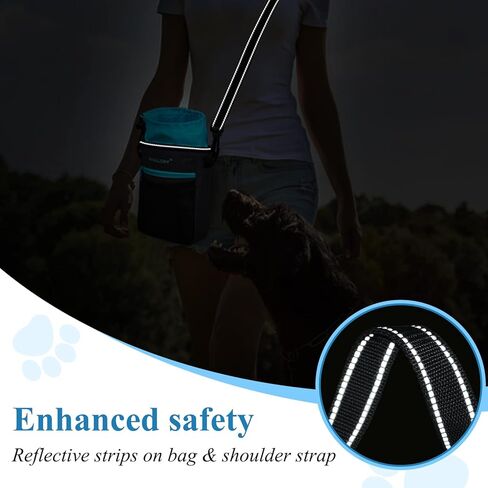 حقيبة علاج الكلاب من فيفاغلوري، حقيبة تدريب مع حزام خصر قابل للتعديل وحزام كتف عاكس، موزع أكياس نفايات الكلاب مدمج، حر اليدين و4 طرق للارتداء، أسود in Kuwait