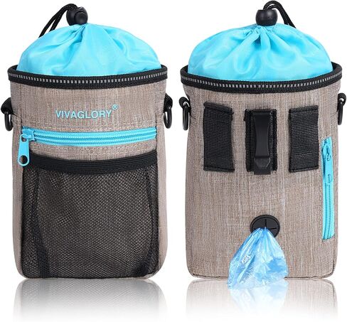 حقيبة علاج الكلاب من فيفاغلوري، حقيبة تدريب مع حزام خصر قابل للتعديل وحزام كتف عاكس، موزع أكياس نفايات الكلاب مدمج، حر اليدين و4 طرق للارتداء، أسود in Kuwait