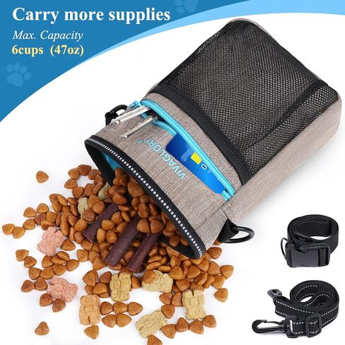 حقيبة علاج الكلاب من فيفاغلوري، حقيبة تدريب مع حزام خصر قابل للتعديل وحزام كتف عاكس، موزع أكياس نفايات الكلاب مدمج، حر اليدين و4 طرق للارتداء، أسود in Kuwait